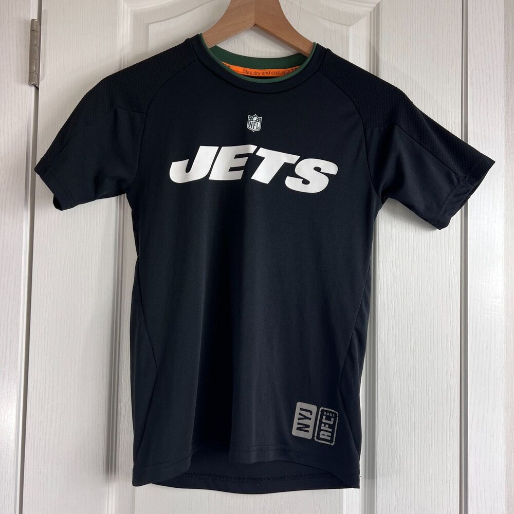 NFL New York JETS Black Short Sleeve Shirt Youth Boys Size M 10/12
